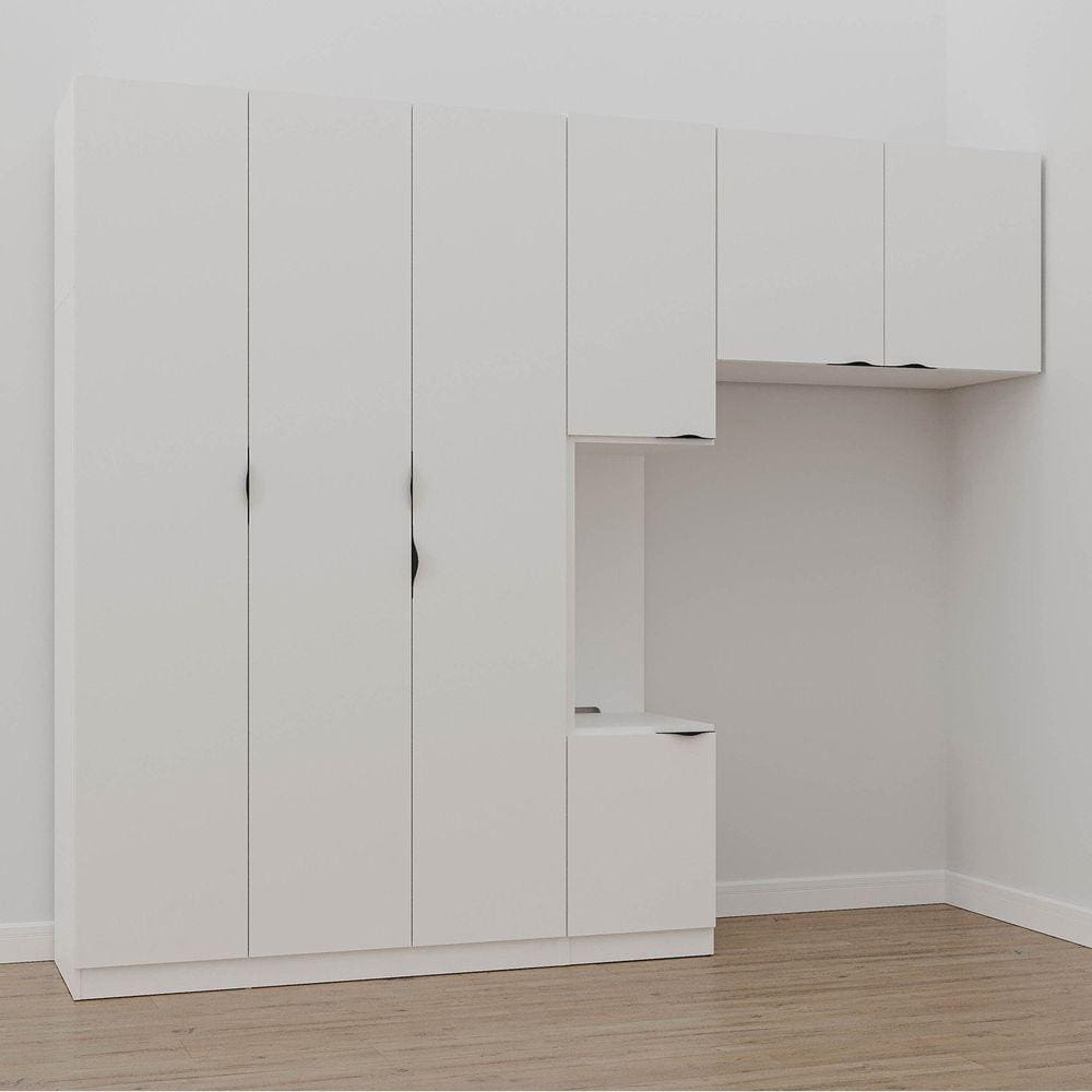 Guarda Roupa Modulado de Canto 6 Portas 3 Peças Hera Cabecasa Madeiramadeira Branco Geada/Preto