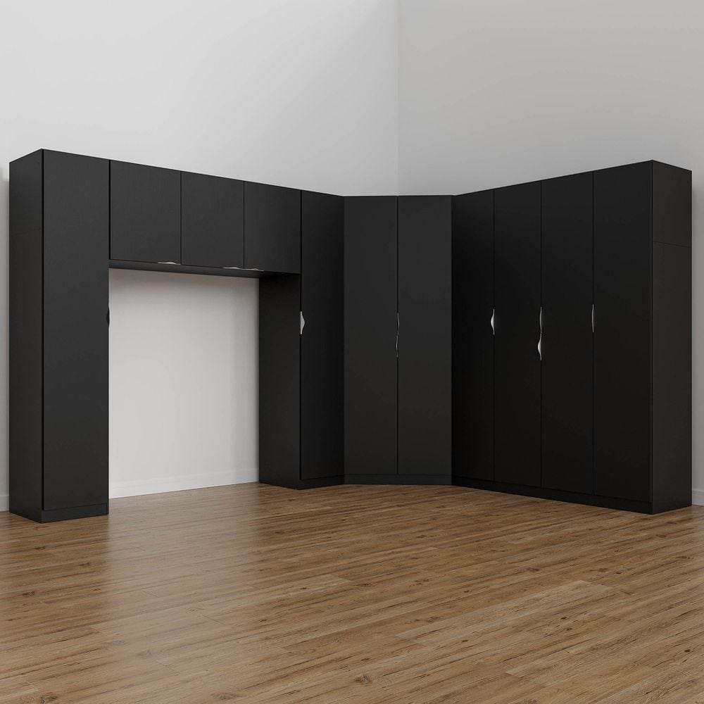 Guarda Roupa Modulado Casal de Canto 11 Portas 5 Peças Hera Cabecasa Madeiramadeira Preto/Cromado