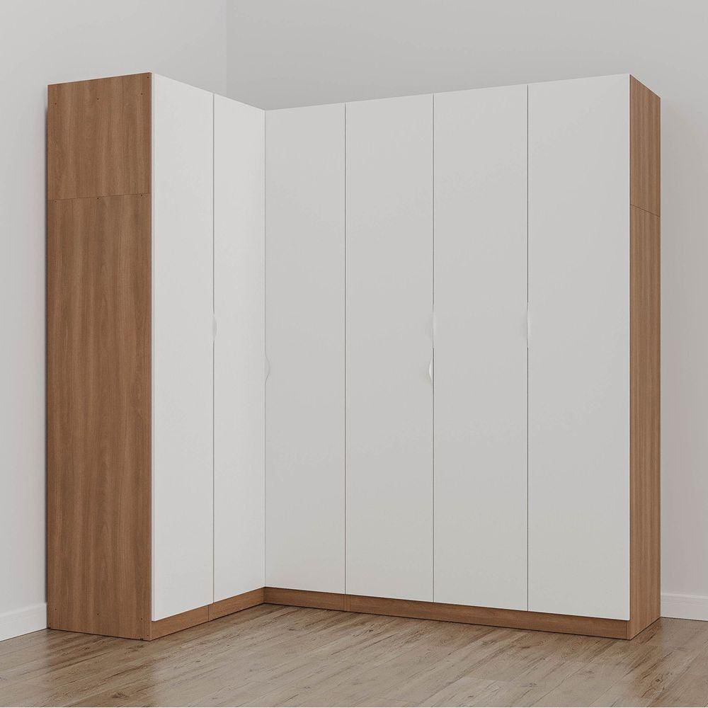 Guarda Roupa Modulado de Canto 6 Portas 3 Peças Hera Cabecasa Madeiramadeira Louro/Branco Geada/Cromado