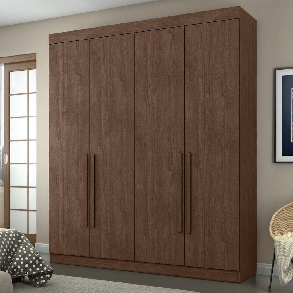 Guarda Roupa Casal 4 Portas 3 Gavetas Roma Cacau