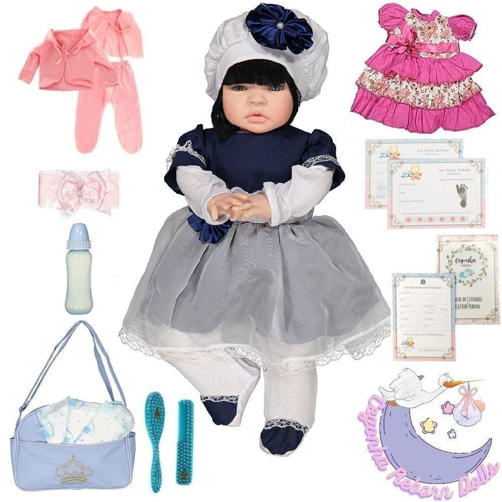 Brinquedo Boneca Reborn Louise Baby + 23 Acessórios De Luxo