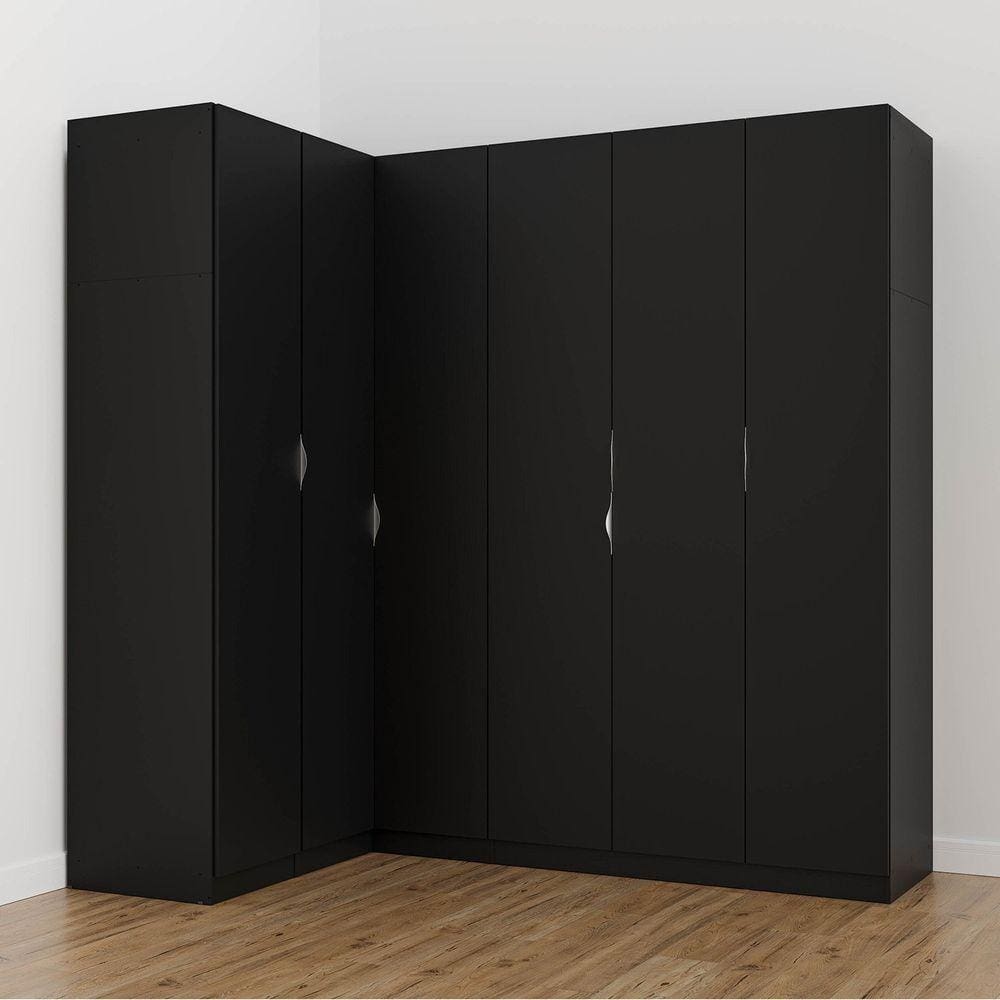 Guarda Roupa Modulado de Canto 6 Portas 3 Peças Hera Cabecasa Madeiramadeira Preto/Cromado