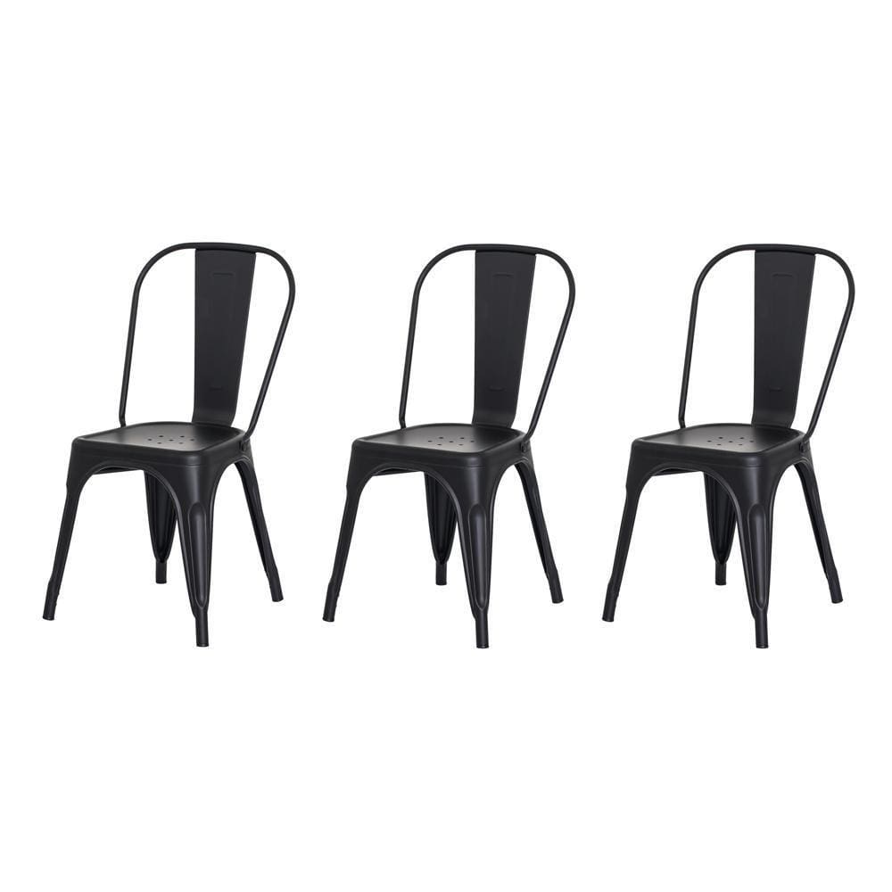 Kit 3 Cadeiras Tolix Iron Design Preto Fosco Aço Industrial