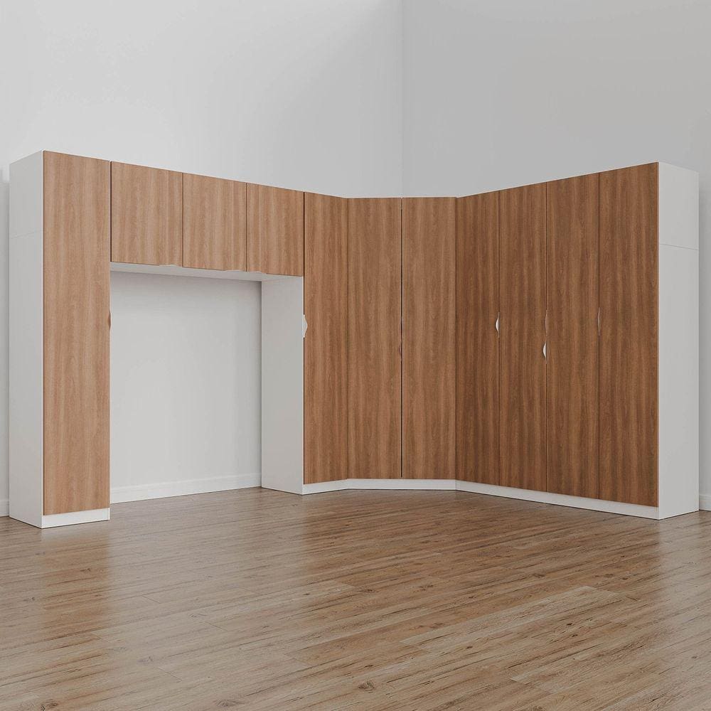 Guarda Roupa Modulado Casal de Canto 11 Portas 5 Peças Hera Cabecasa Madeiramadeira Branco Geada/Louro/Cromado
