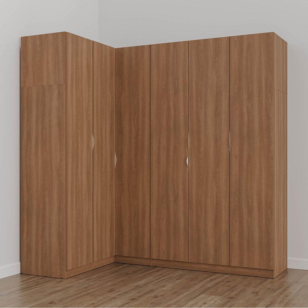Guarda Roupa Modulado de Canto 6 Portas 3 Peças Hera Cabecasa Madeiramadeira Louro/Cromado