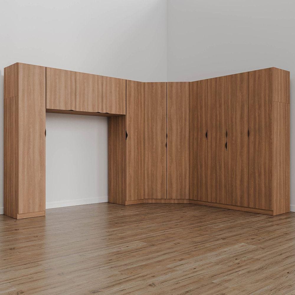Guarda Roupa Modulado Casal de Canto 11 Portas 5 Peças Hera Cabecasa Madeiramadeira Louro/Preto