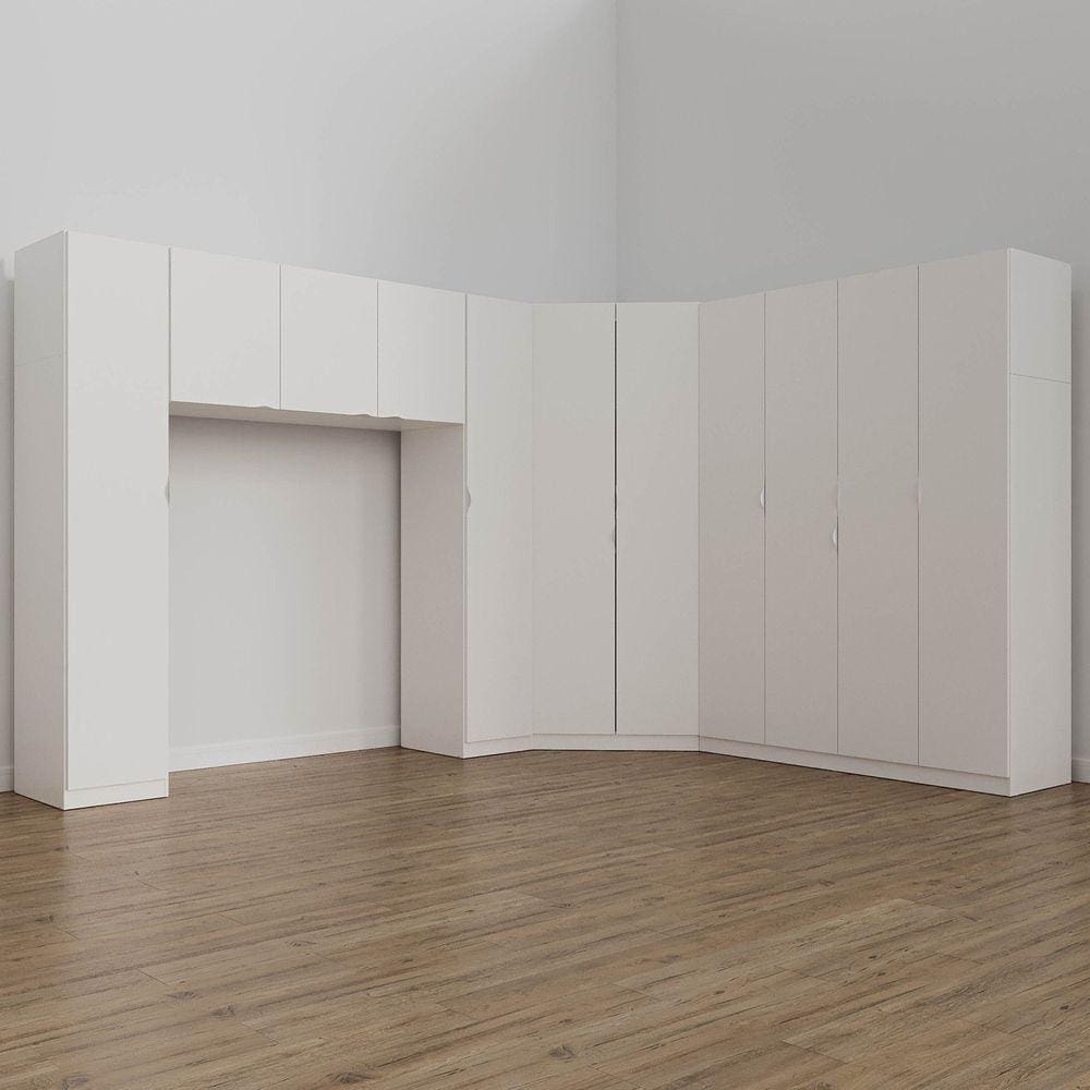 Guarda Roupa Modulado Casal de Canto 11 Portas 5 Peças Hera Cabecasa Madeiramadeira Branco Geada/Cromado