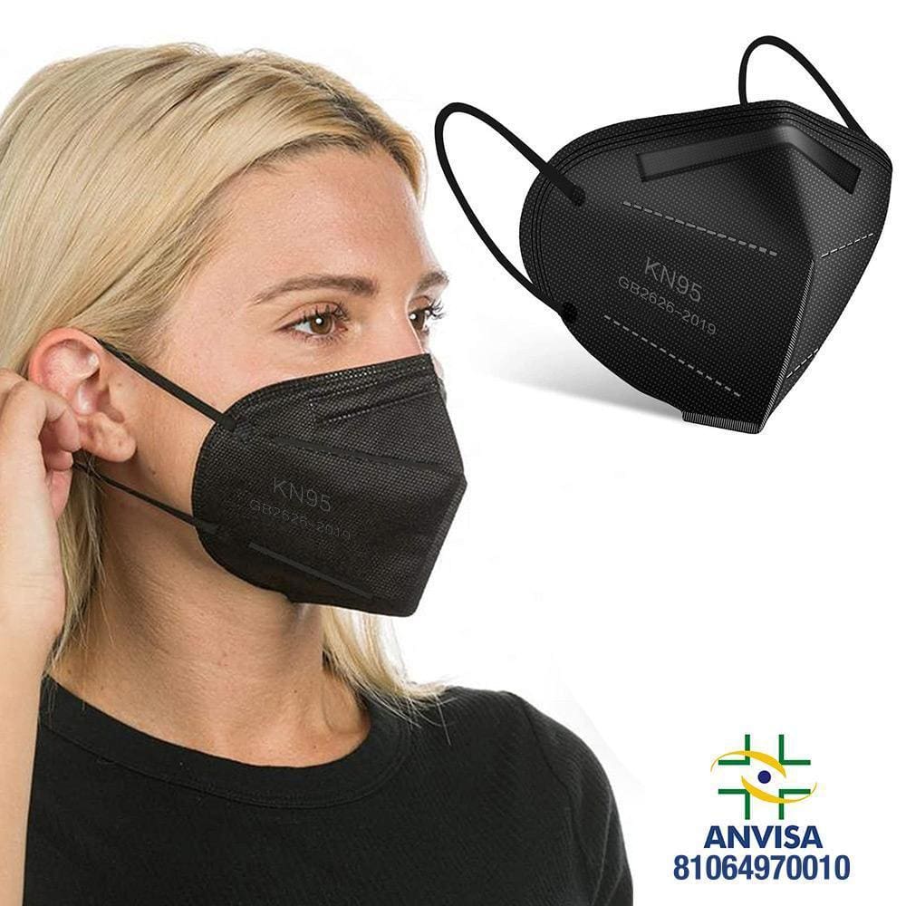 10 Máscaras Descartáveis Kn95 Wwdoll 5 Camadas Anvisa Preta