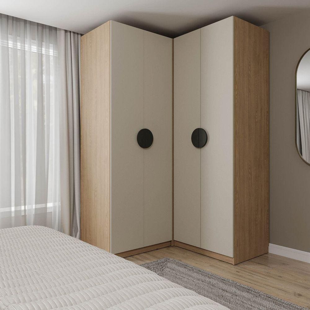 Guarda-roupa Modulado Joy 2 Peças Canto, Nicho com 2 Gavetas Cabecasa Madeiramadeira Cinza