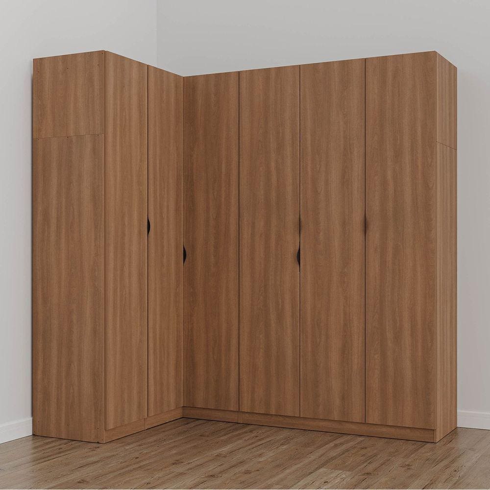 Guarda Roupa Modulado de Canto 6 Portas 3 Peças Hera Cabecasa Madeiramadeira Louro/Preto/Preto