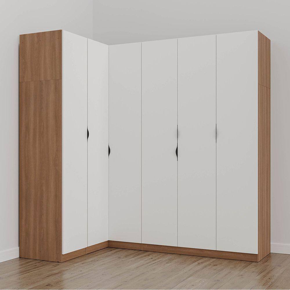 Guarda Roupa Modulado de Canto 6 Portas 3 Peças Hera Cabecasa Madeiramadeira Louro/Branco Geada/Preto
