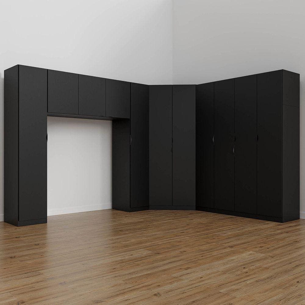 Guarda Roupa Modulado Casal de Canto 11 Portas 5 Peças Hera Cabecasa Madeiramadeira Preto/Preto