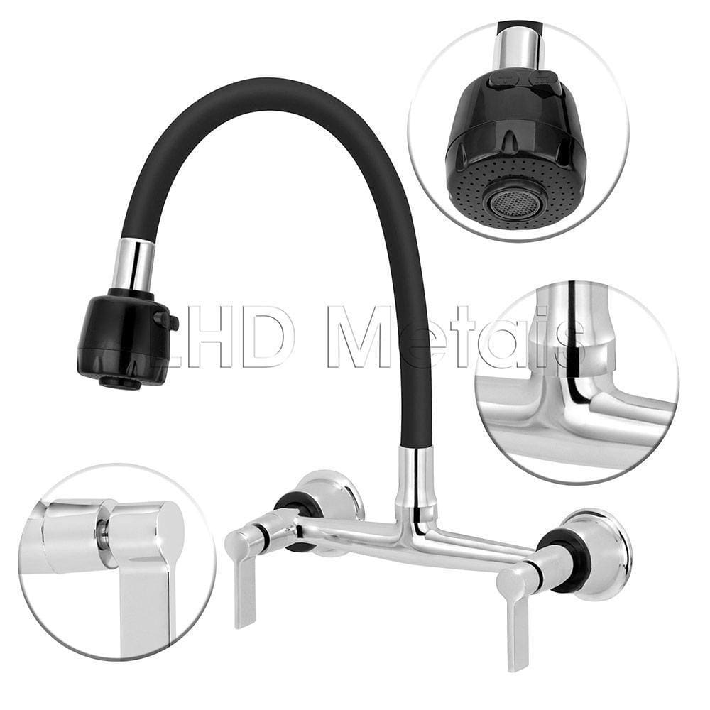 Torneira Misturador Gourmet Flexível Preto Cozinha Parede
