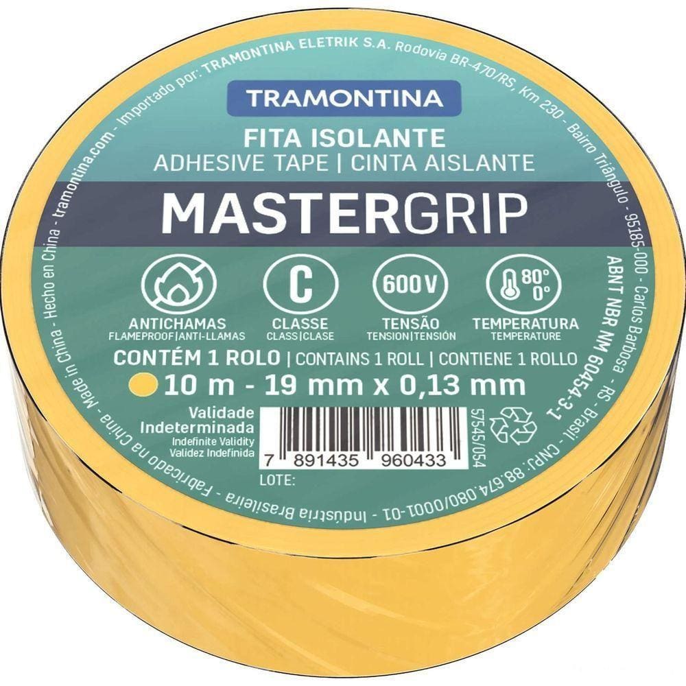 Fita Isolante Classe C 0,13x19 Mm Tramontina Amarela 10 M Tramontina