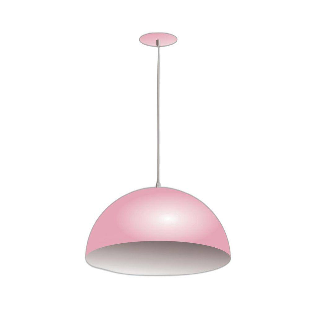 Lustre Pendente Meia Lua Orby 40Cm Rosa Branco Cabo 2 Metros