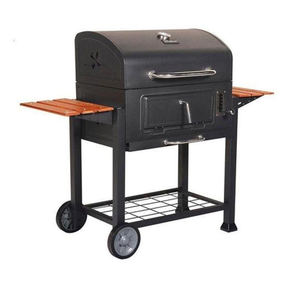 Churrasqueira Bafo Carvão Mesa Madeira 154X145X79Cm - Preto