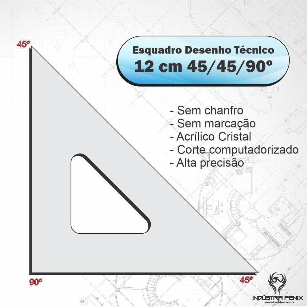Esquadro Acrílico 45 º Graus Desenho Técnico 12 Cm - Fênix