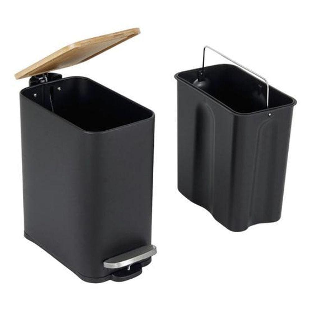 Lixeira Banheiro 5L Madeira e Metal Preto