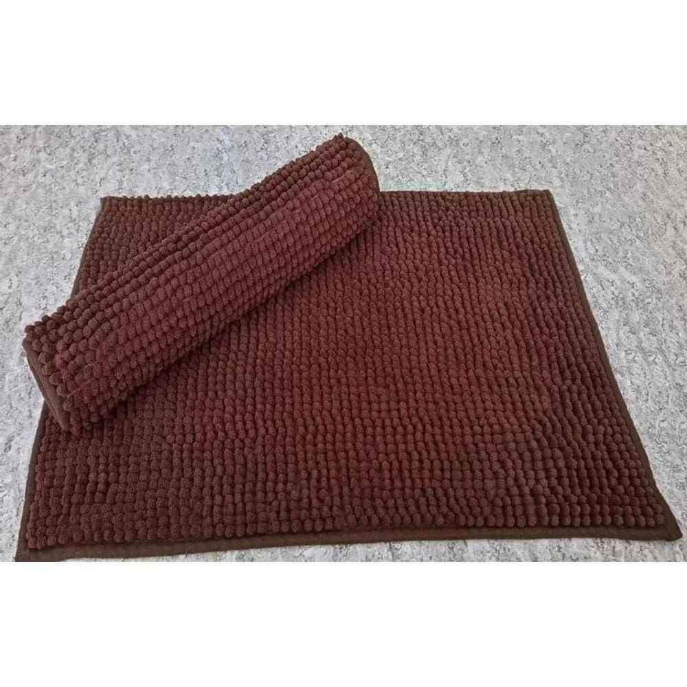 Tapete de Banheiro Bolinha Microfibra Marrom 38x58cm