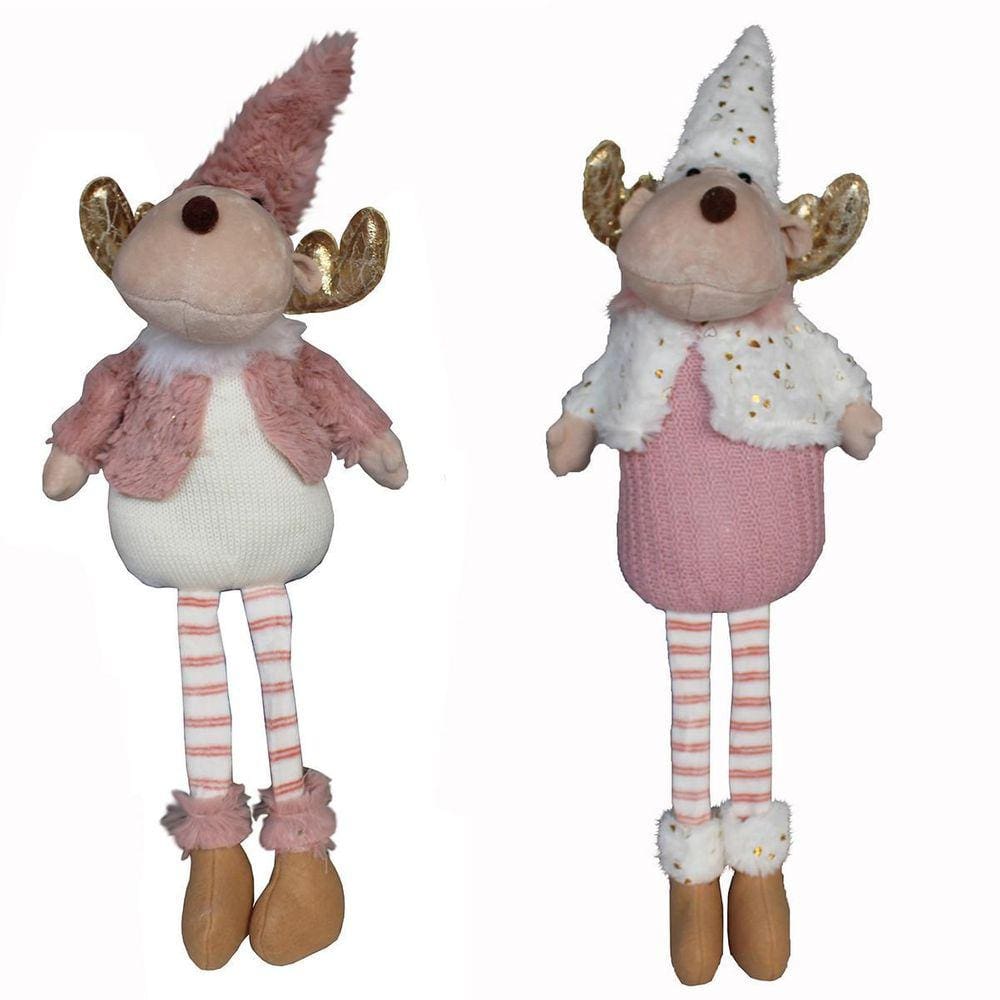 Dupla Boneco Rena Natalina Sentada Decoração Para O Natal