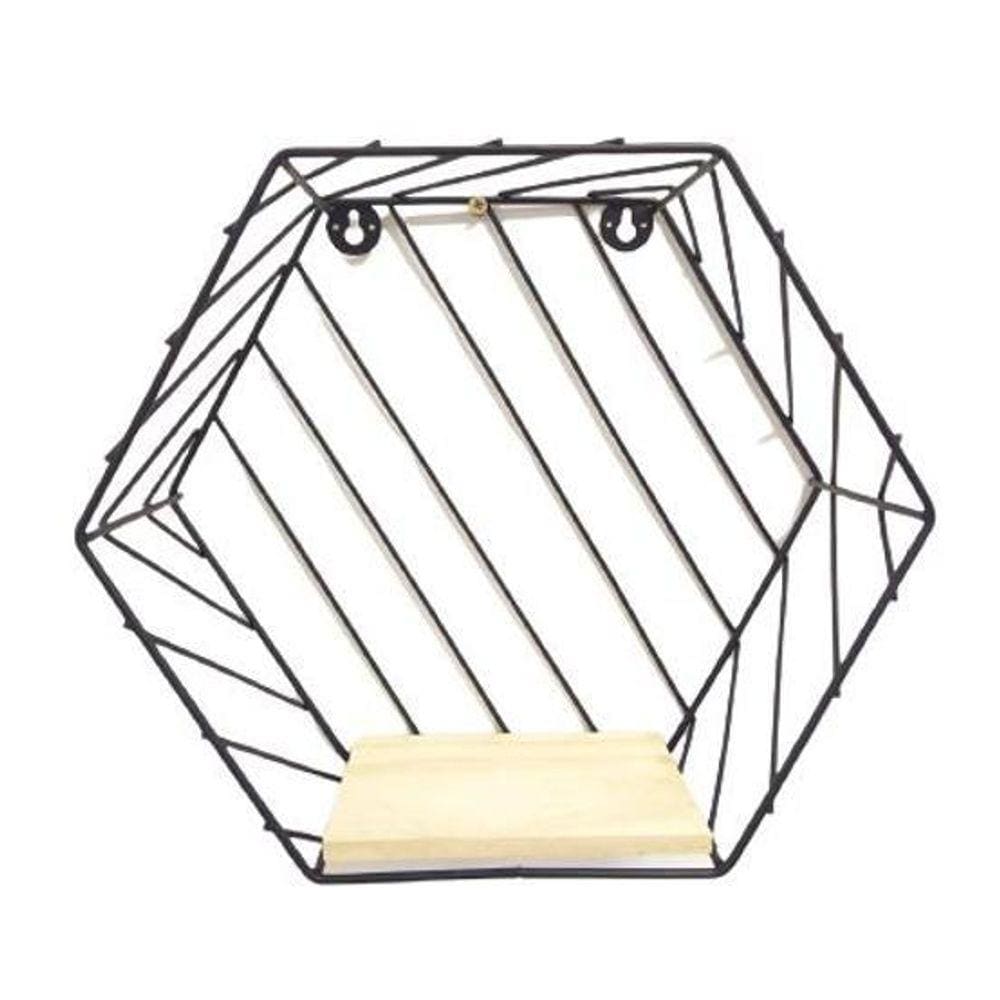 Prateleira Hexagonal Metal/Madeira Decoração - 29Cm