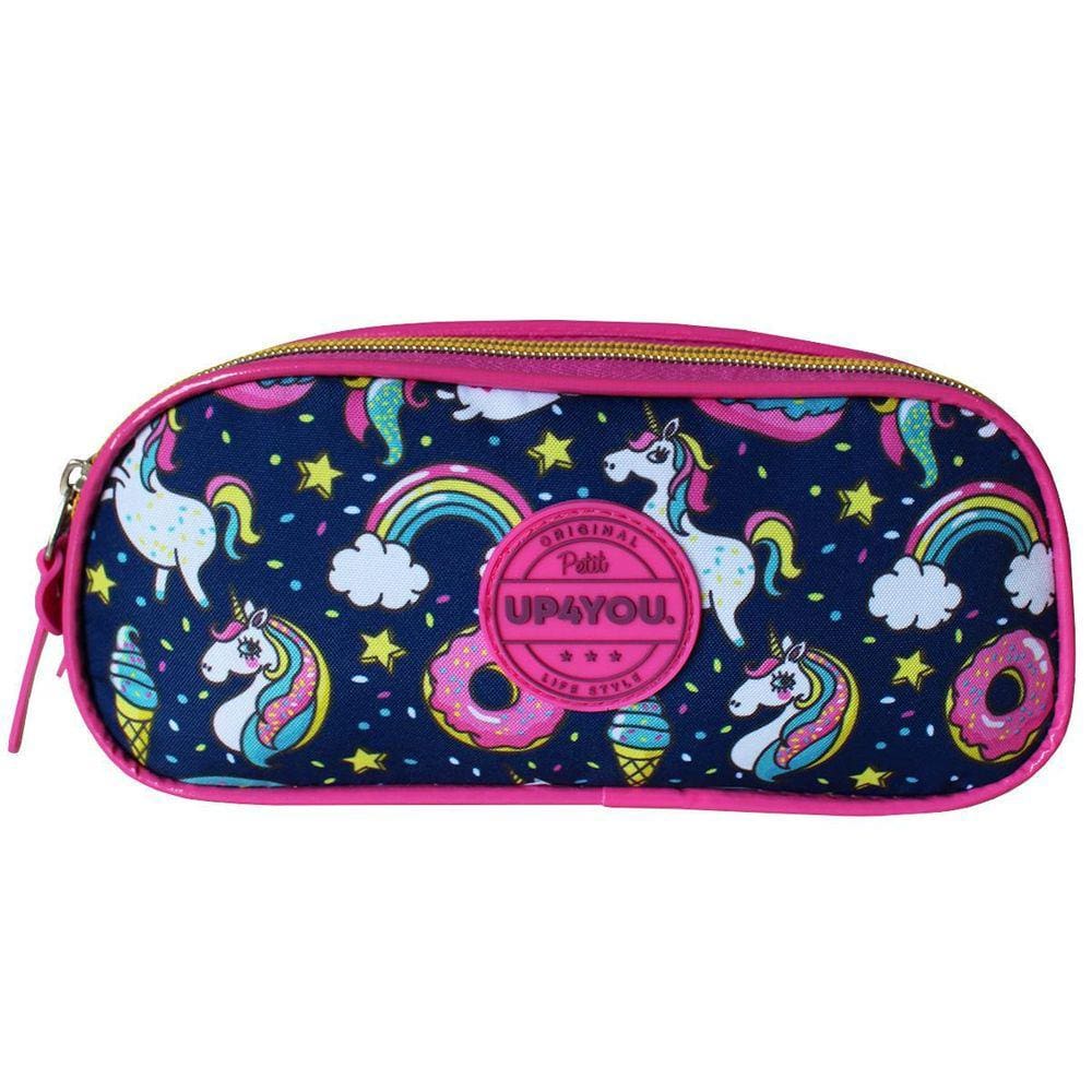 Estojo Escolar Duplo Unicórnio Up4You Feminino Azul Escuro
