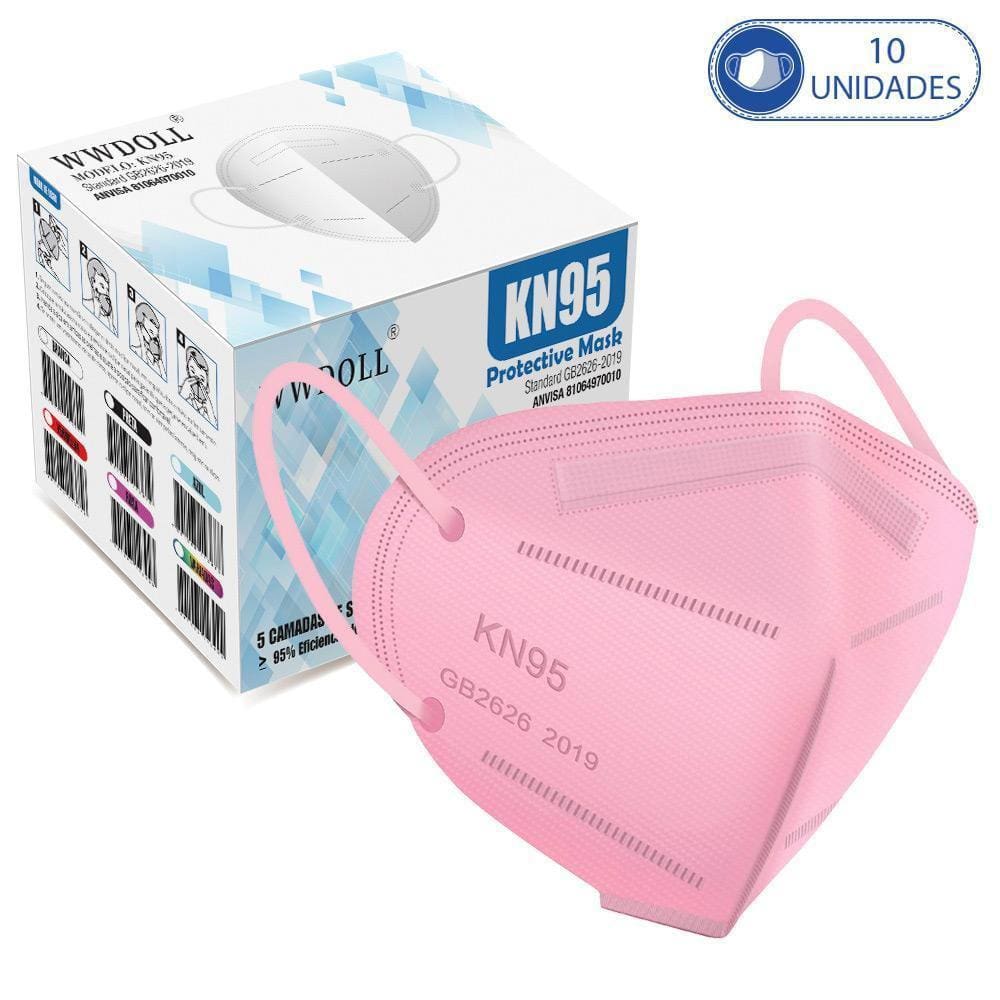 10 Máscaras Kn95 Descartáveis Rosa Wwdoll Com Filtro Clipe P