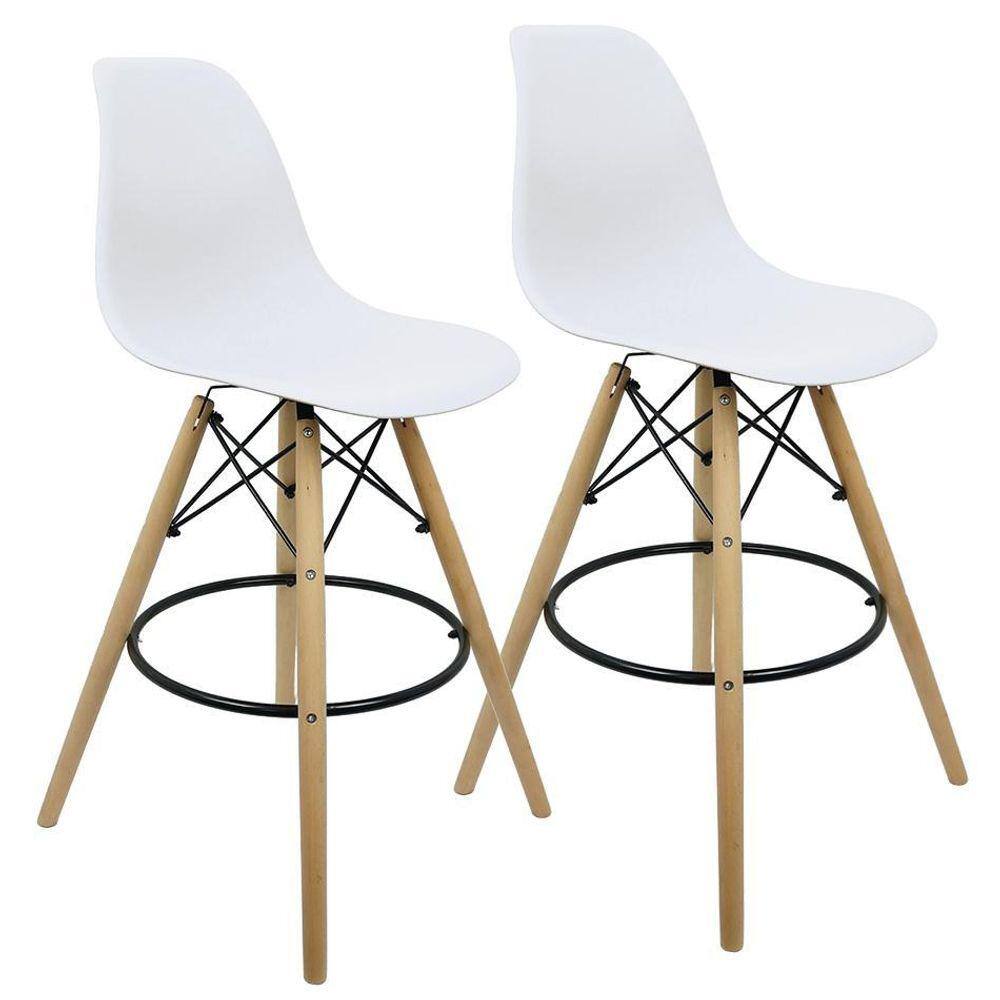 Kit 2 Banquetas Charles Eames Eiffel Wood Design Base Fixa