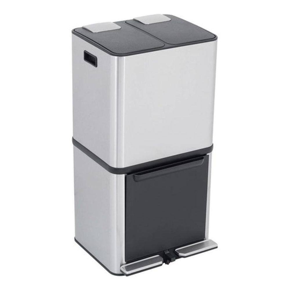 Lixeira Chão Seletiva Tripla Smart Aço Inox 50L - Prateado