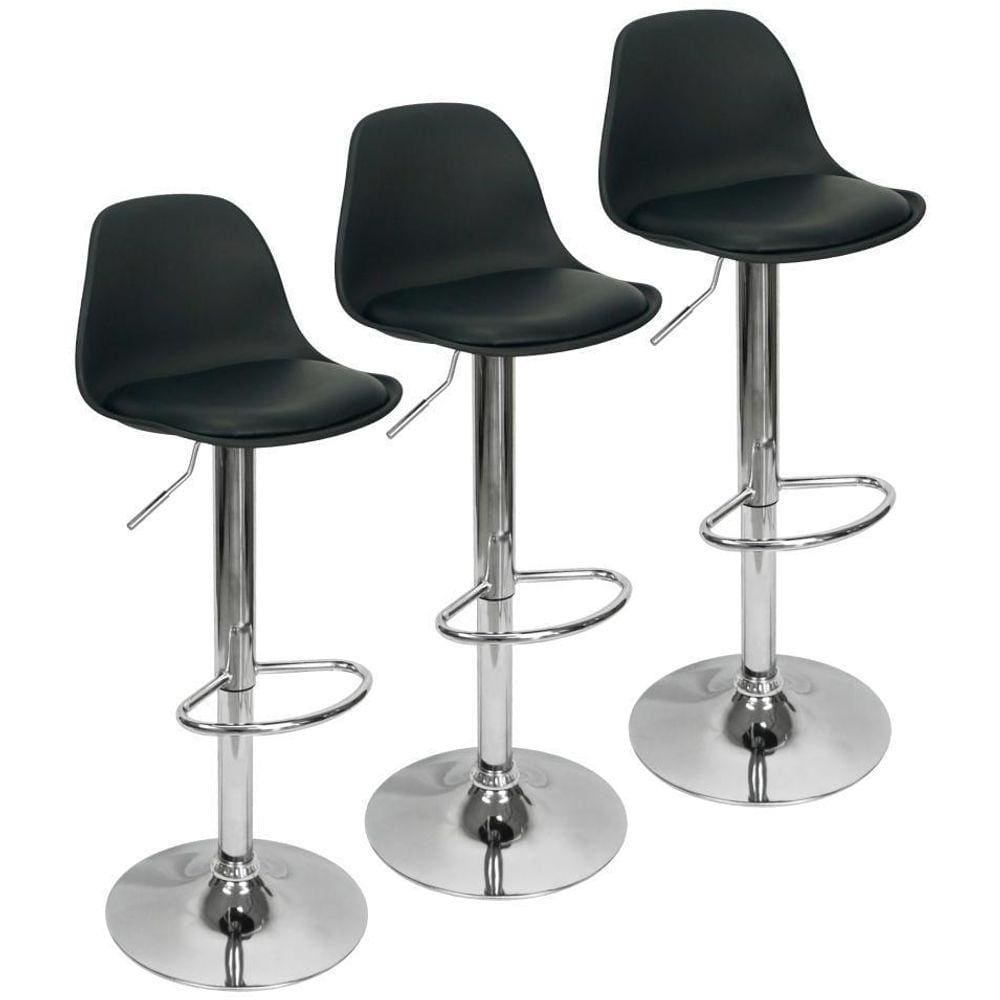 Kit 3 Banquetas Joly Luisa Eames Giratória Cromada - Preta
