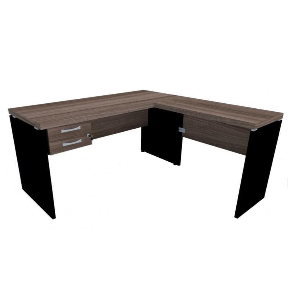 Mesa Secretaria Pe40 150X134X60 Em L Com 2 Gavetas Walnut E Preto Pandin