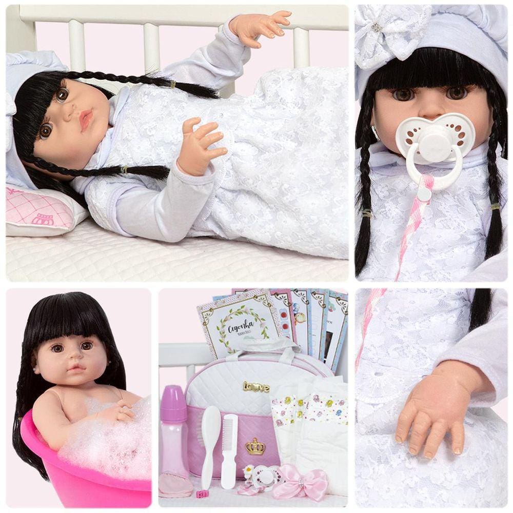 Boneca Bebê Reborn Cegonha - Vinil Siliconado Bege 46cm