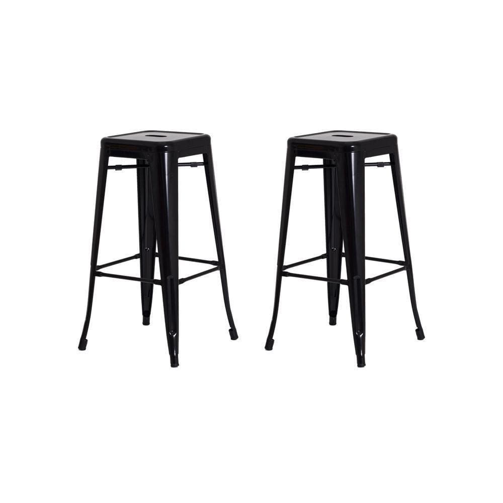Kit 2 Banquetas Tolix Iron Industrial Preto Brilhante 76 Cm