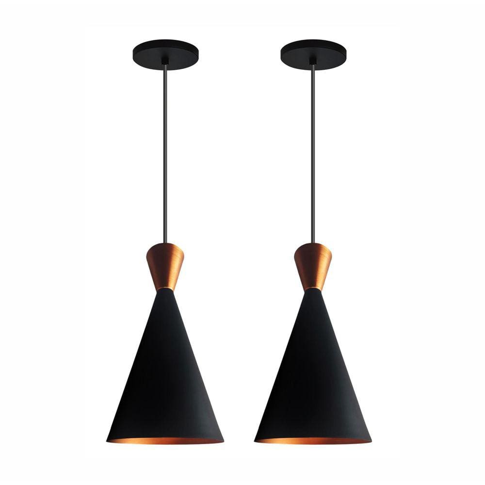 Kit 2 Lustres Pendentes Dixon New City Preto Interior Cobre