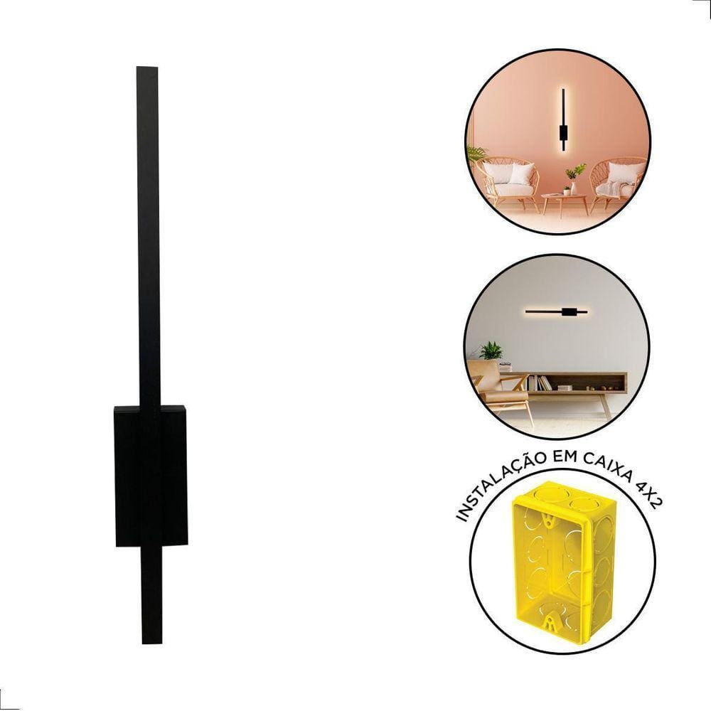 Arandela De Parede Style Preto Fosco Luz Indireta Led 2700K