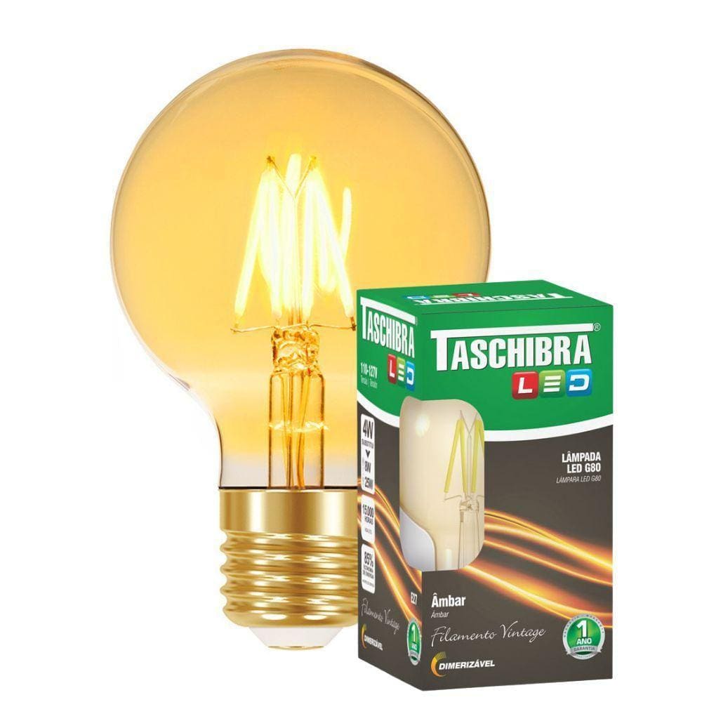 Lâmpada Led Filamento G80 E27 Dimerizavel Taschibra 110v