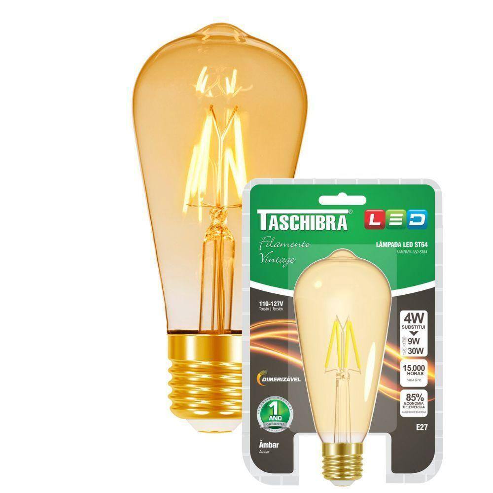 Lâmpada Led Filamento St64 E27 Dimerizavel Taschibra 110v