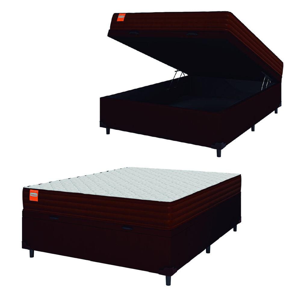Cama Box Baú Casal Colchão Molas Qatar 138x188x63cm Marrom / Branco - Suporta até 200Kg po