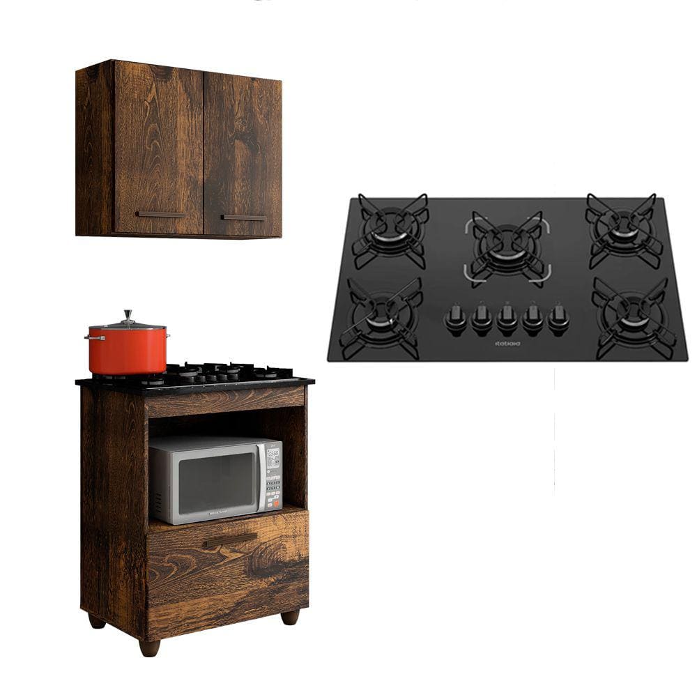 Kit Cozinha Balcão Armário Salvia e Cooktop 5 Bocas Itatiaia