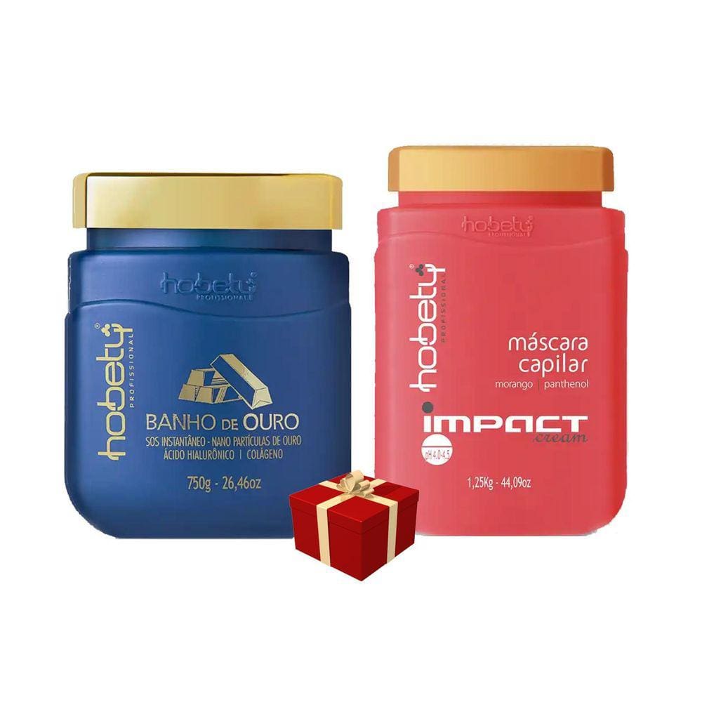 Hobety Máscara Banho De Ouro 750G + Máscara Impact 1250G