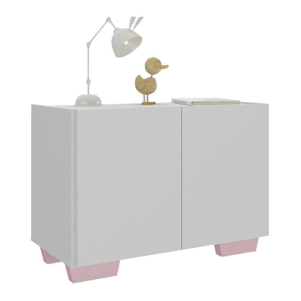 Mesa De Cabeceira Com Pés 2 Portas Mp4134 Branca rosa Branco rosa