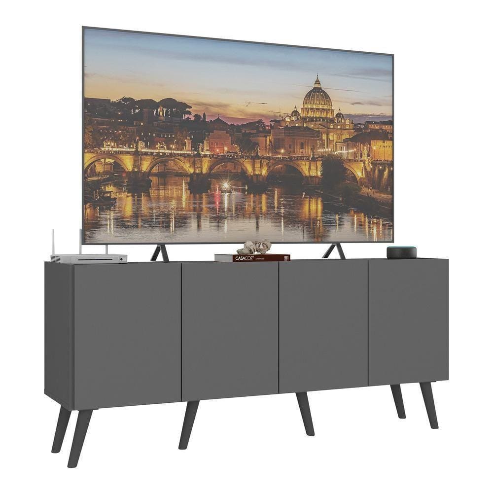Rack Retrô Para Tv Até 50 Polegadas Com Mp1071 Grafite preto