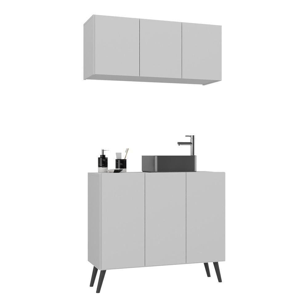 Conjunto Gabinete De Banheiro E Armário Aéreo Retrô Mp5055 Branco preto