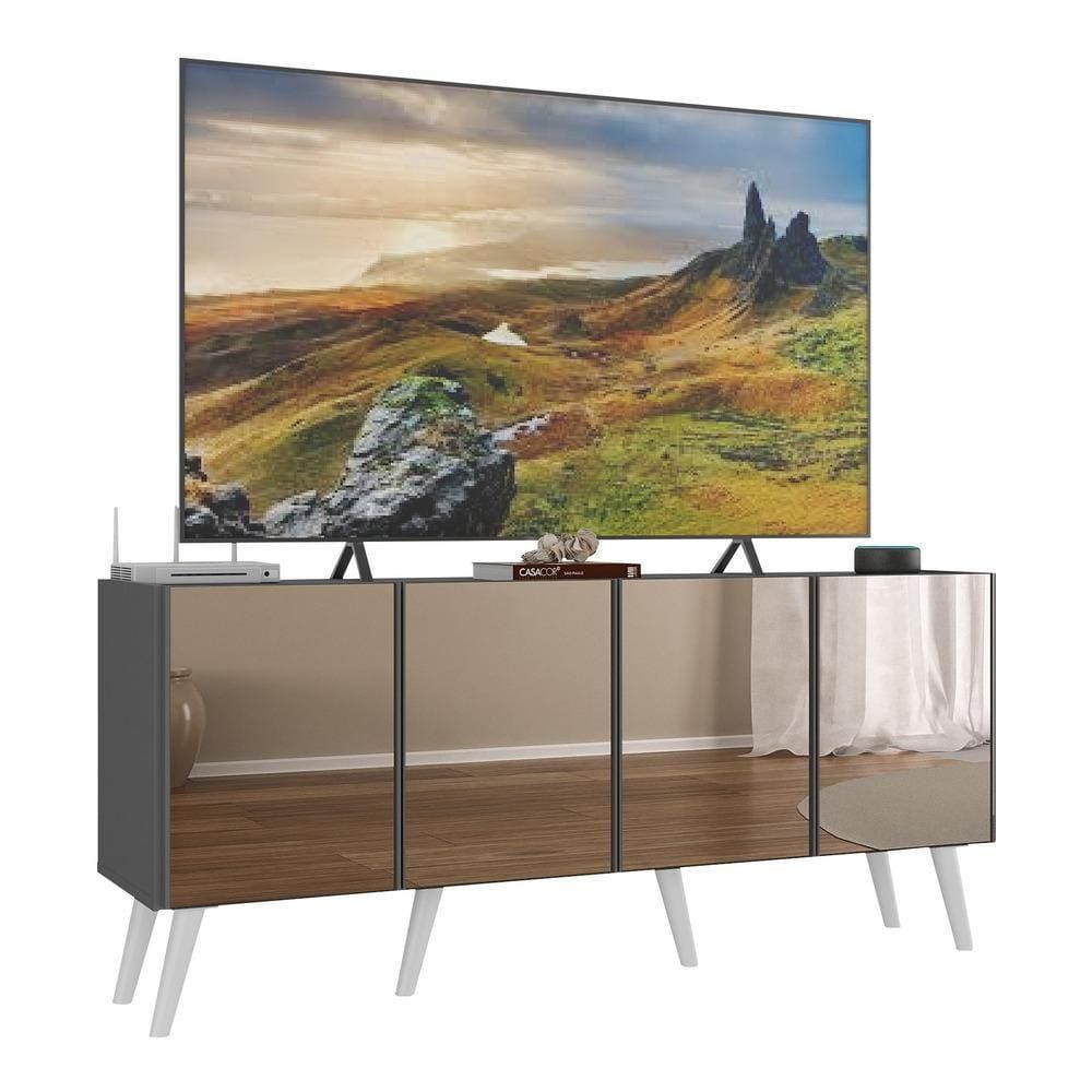 Rack Tv Até 50 Polegadas Retrô Com Espelhos Mp1082 Grafite branco