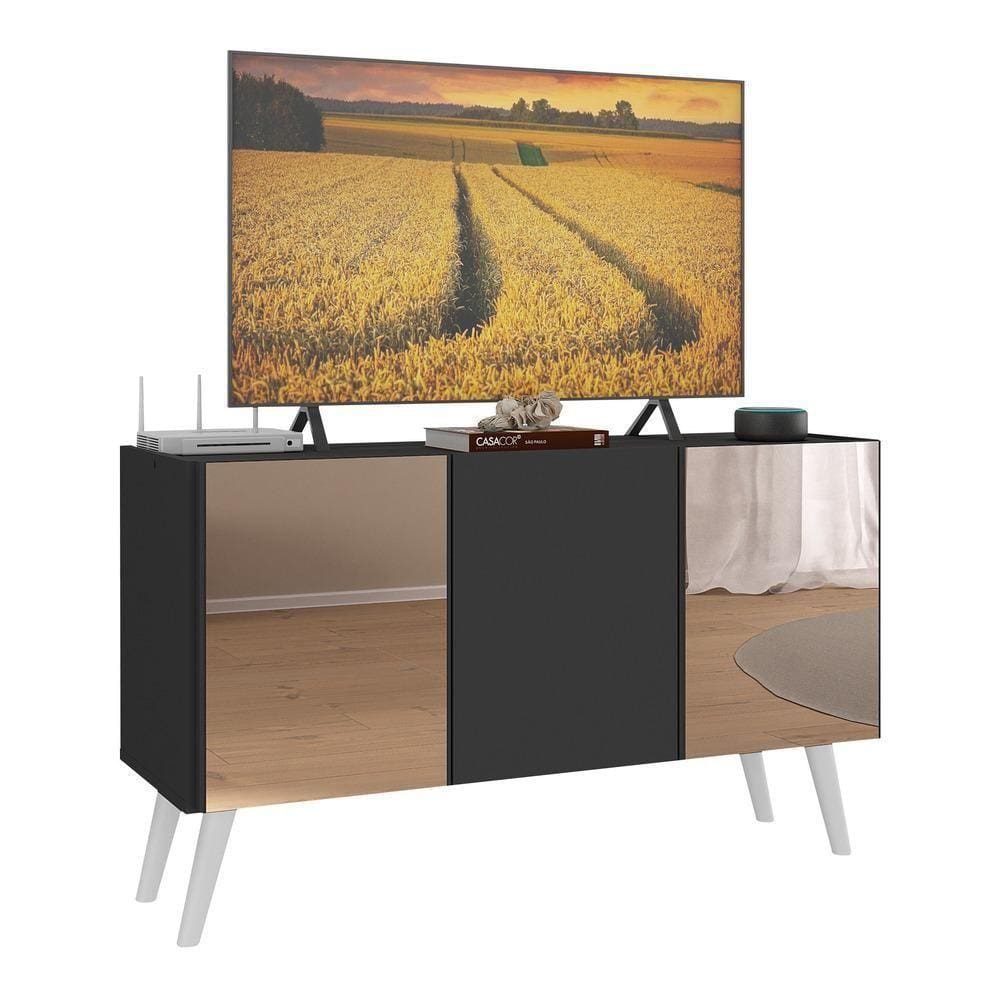 Rack Tv Até 32 Polegadas Retrô Com Espelhos Mp1078 Preto branco