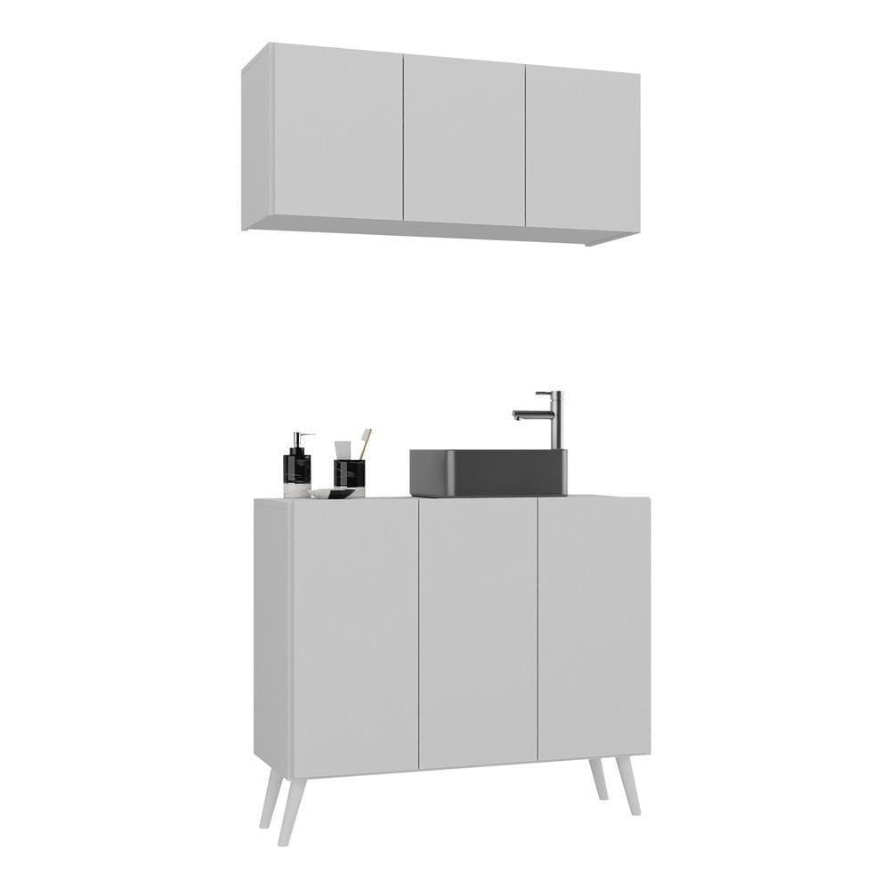 Conjunto Gabinete De Banheiro E Armário Aéreo Retrô Mp5055 Branco Branco