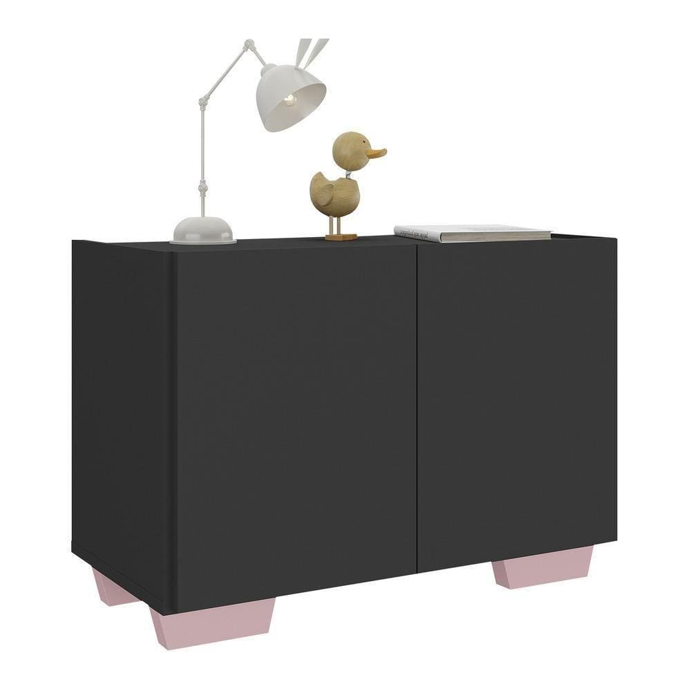 Mesa De Cabeceira Com Pés 2 Portas Mp4134 Preta rosa Preto rosa