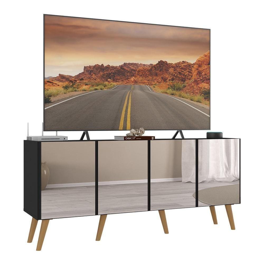 Rack Tv Até 50 Polegadas Retrô Com Espelhos Mp1082 Preto natural