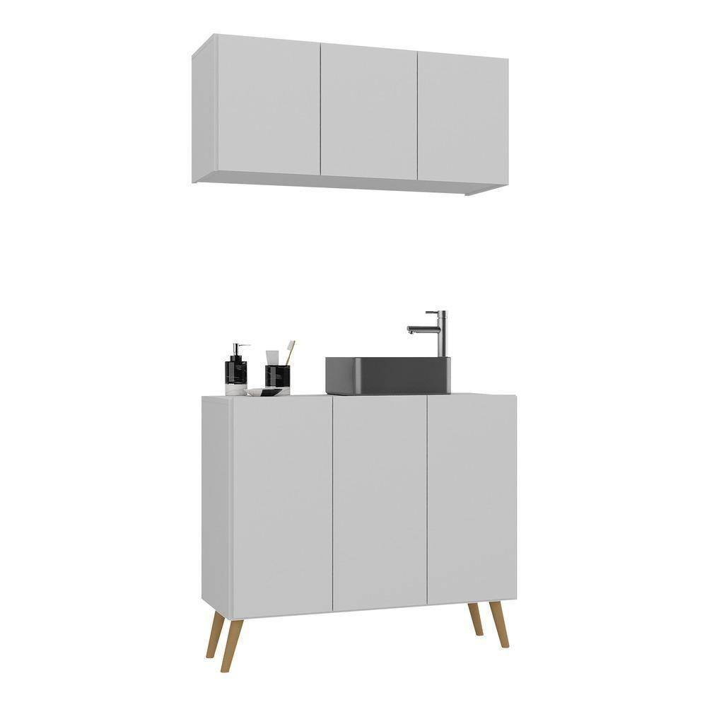 Conjunto Gabinete De Banheiro E Armário Aéreo Retrô Mp5055 Branco natural