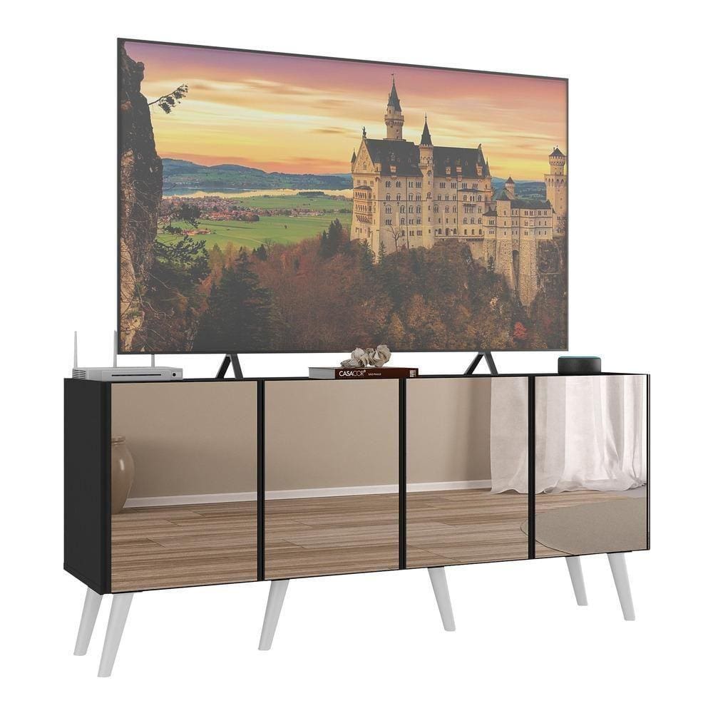 Rack Tv Até 50 Polegadas Retrô Com Espelhos Mp1082 Preto branco